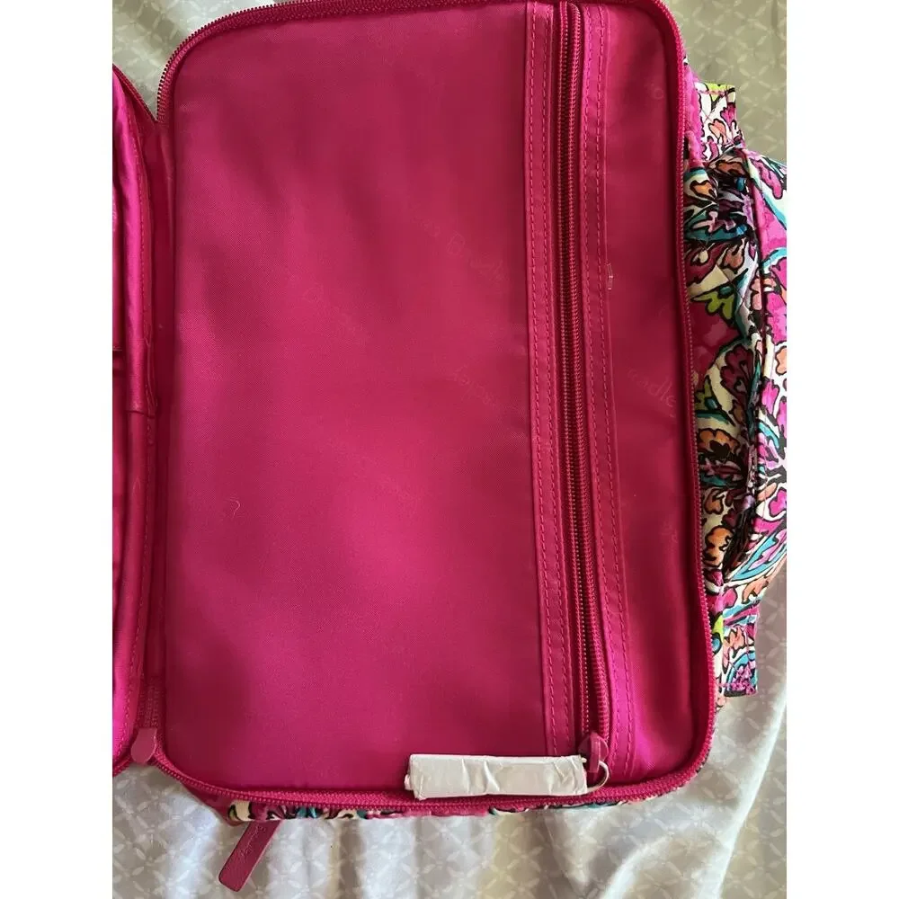 Vera Bradley Large Blush & Brush Makeup Case Pink Sunburst Floral Quilted Cotton